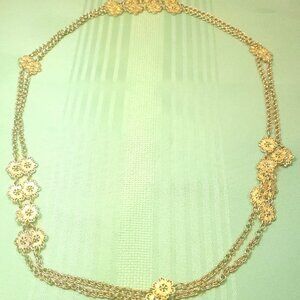 1980s Heavy Gold Tone Rolo Link Chain Necklace 29.5" Long Opera Length